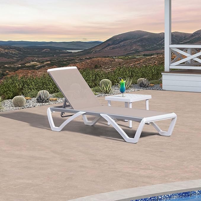 PURPLE LEAF Patio Chaise Lounge Chair Set Outside Aluminum Plastic Stackable