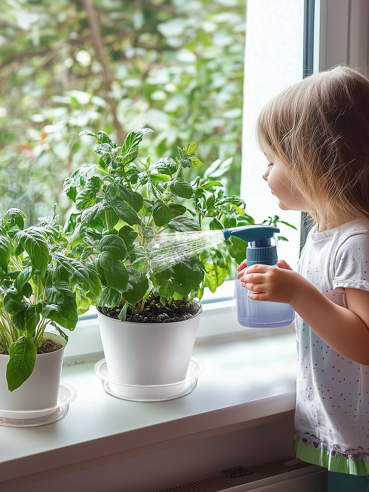 GROWNEER 15 Pack of 6, 8, 10 Inches Clear Plant Saucers Flower Pot Trays, with 15 Pcs Plant Labels, Plastic Plant Drip Trays for Indoor Outdoor Plants Garden, 5pcs of Each Size