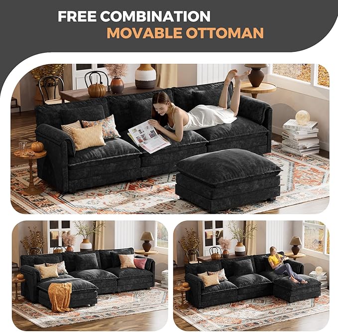 ELUCHANG 150" Modular Sectional Sofa, Comfy Deep Seat Cloud Couch, 6 Seater U