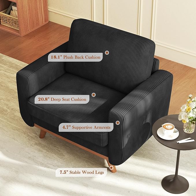 Vesgantti 38.5" Accent Chair Black, Comfy Corduroy Single Sofa Seat