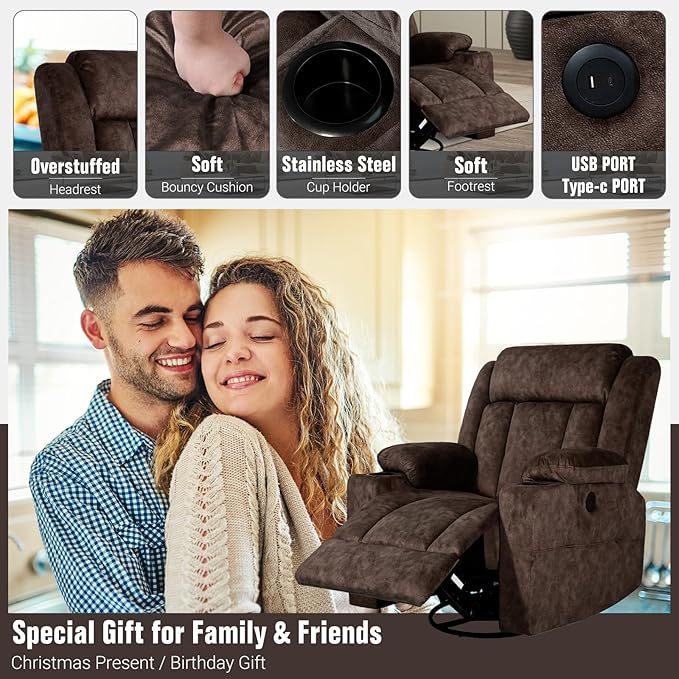 LEVELEVE Retro Rocking Recliner Chair, Massage Rocker Recliner Chair