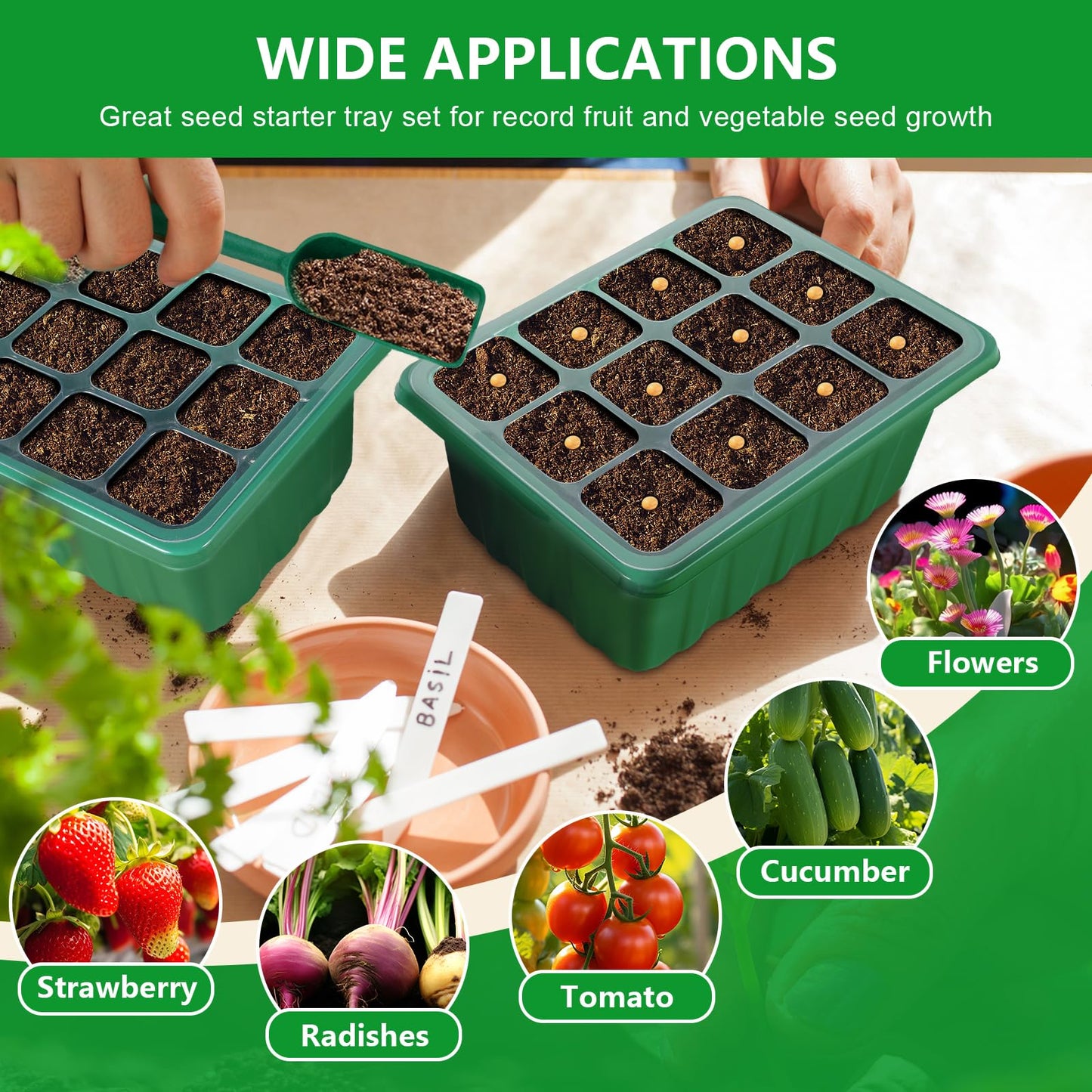 YAUNGEL Self-Watering Seed Starter Trays with Grow Light, 6-Pack 72-Cell Seed Starter Kit with Timing Controller Adjustable Brightness, Thicken Seed Starter Kit Humidity Dome Heightened Lids, Green