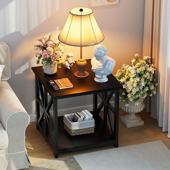 GreenForest End Table with 2-Tier Storage Shelf, 19.7 inch Side Table