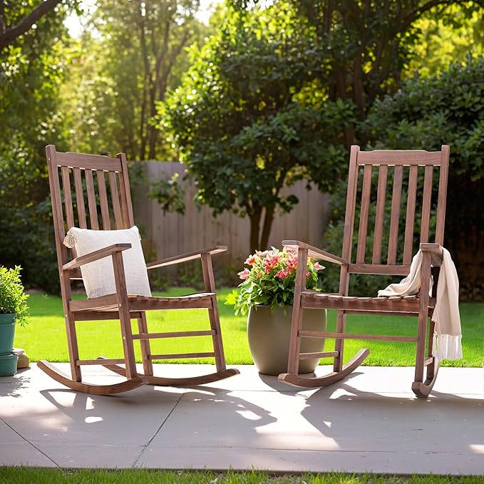 Flamaker Outdoor Rocking Chair Oversized Wooden Patio Chairs