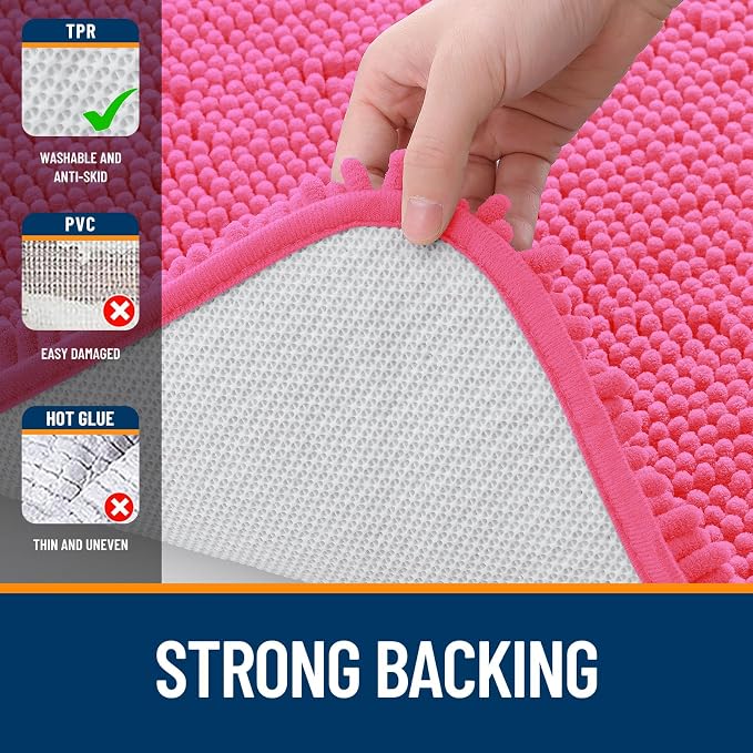 OLANLY Large Bathroom Rugs 47x32, Extra Soft Absorbent Chenille Bath Rugs, Rubber Backing Quick Dry, Machine Washable Bath Mats for Bathroom Floor, Tub and Shower, Home Decor Accessories, Hot Pink