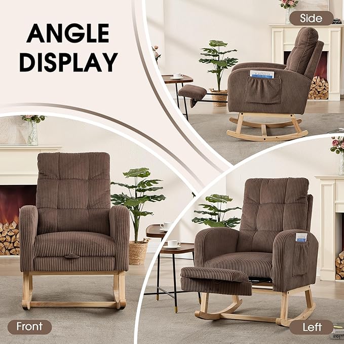 NIOIIKIT Nursery Rocking Chair, Corduroy Upholstered Rocking Chair