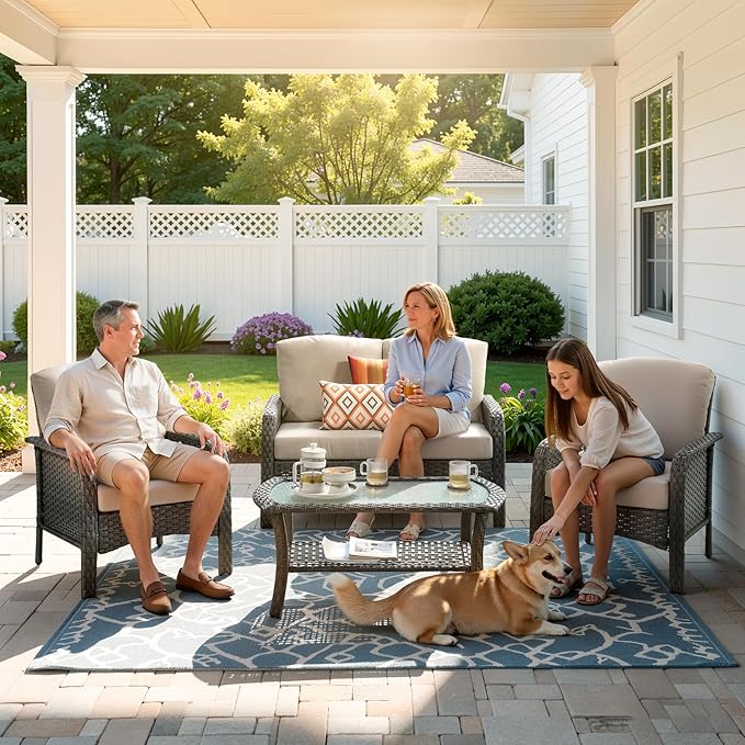 Weaxty Wicker Patio Furniture Set High Back Loveseat Sofa Couch Armchair Coffee