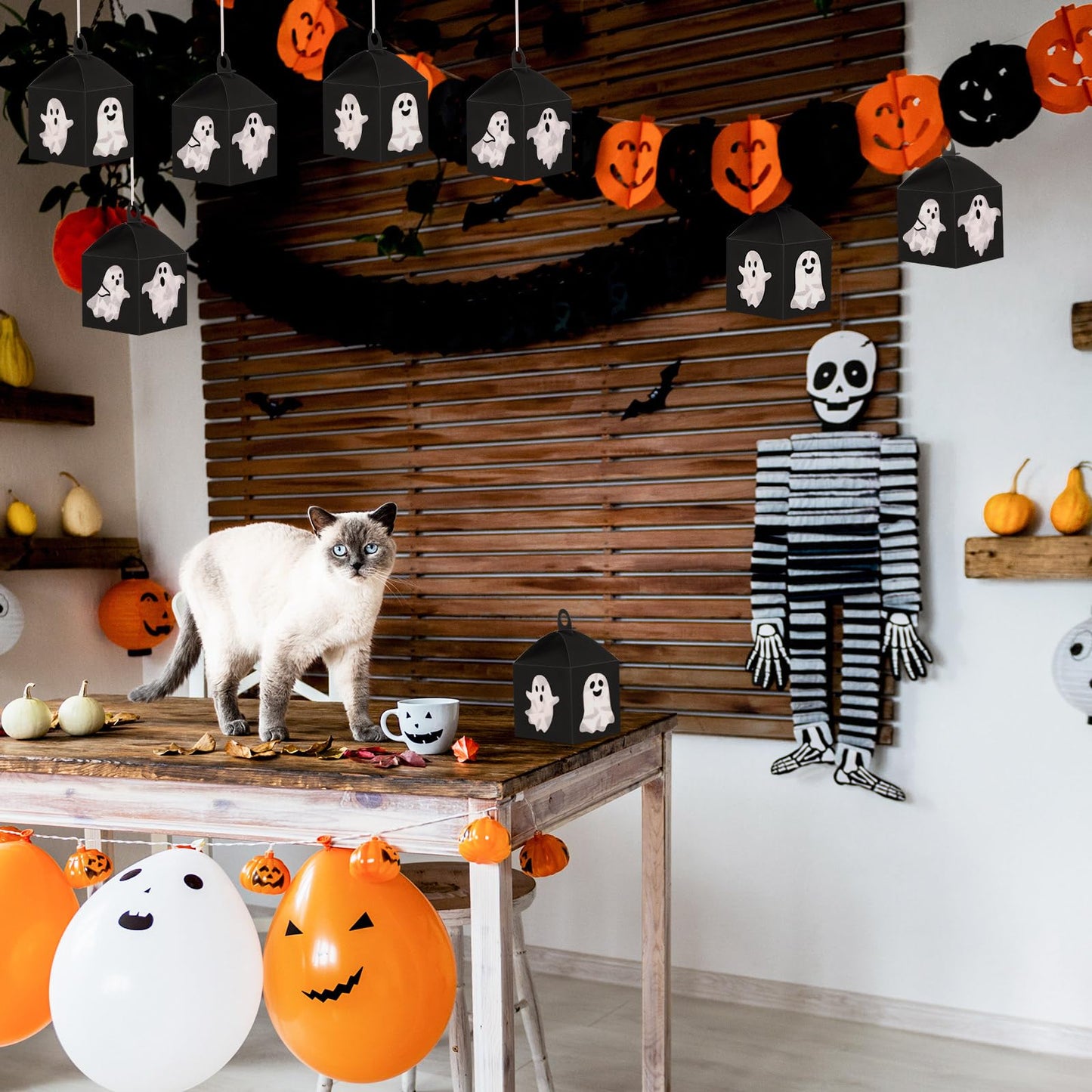 VIHOSE 16 Sets Halloween Ghost Paper Crafts Tissue Paper Lanterns Craft Kits Bulk Make Your Own Suncatchers Hanging Ornament DIY Spooky Supplies for Halloween Party Trick or Treat Party Decors