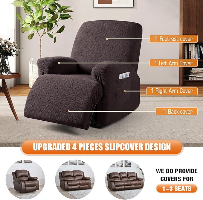 VANSOFY Oversized Recliner Chair Cover, 4-Pieces Stretch Recliner Covers