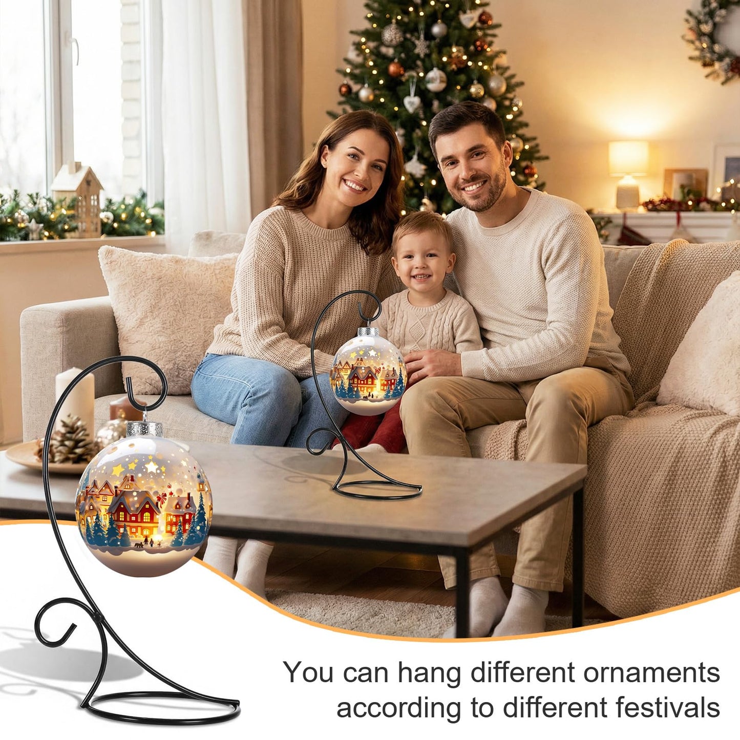 Douaowoc 16 Pcs Ornament Display Stands, 9 Inch Black Iron Hanging Stand Rack Holder for Christmas Halloween Decoration, Glass Ball Holder for Hanging Plant Home