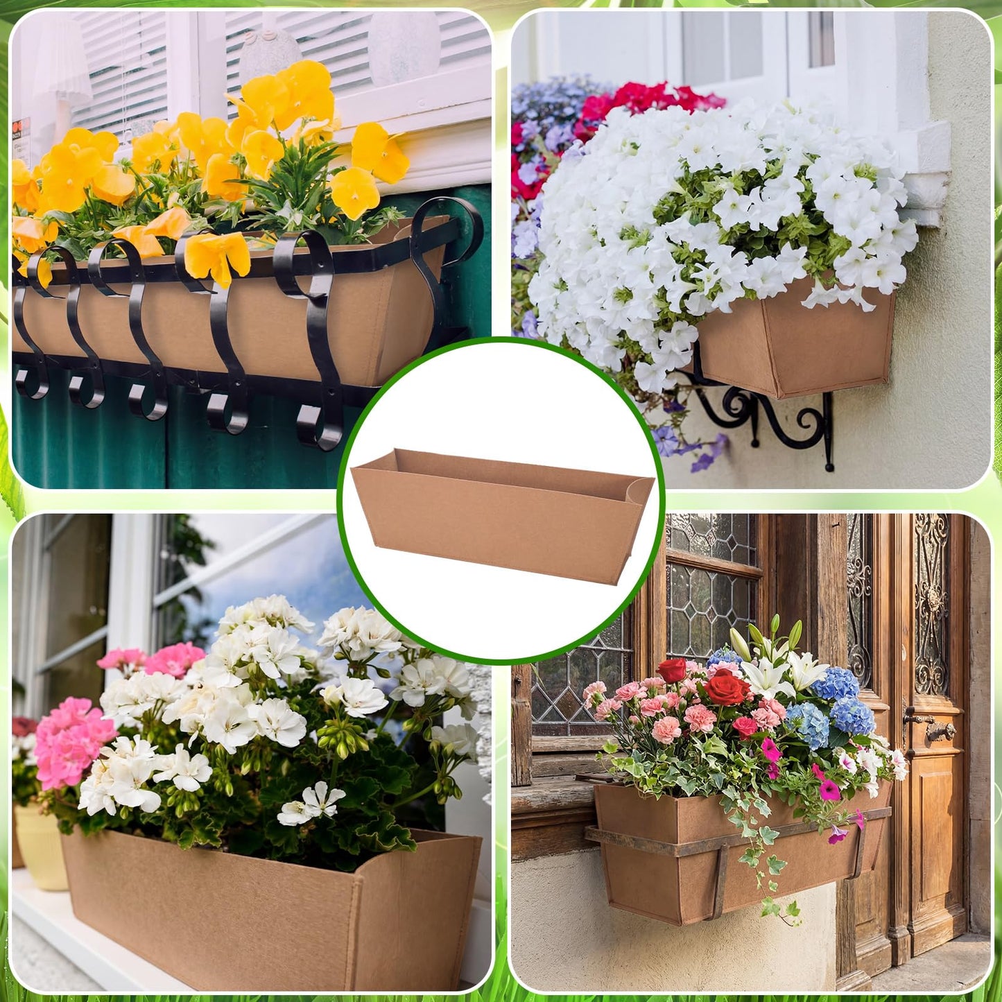 Ferrochef 4 Pcs 30 Inch Fabric Plant Window Box Liners Rectangle Non-Woven Planter Basket Liner Insert Brown for Outdoor Garden Fence Wall Railing Hanging Flower Pot, Moisture Retention