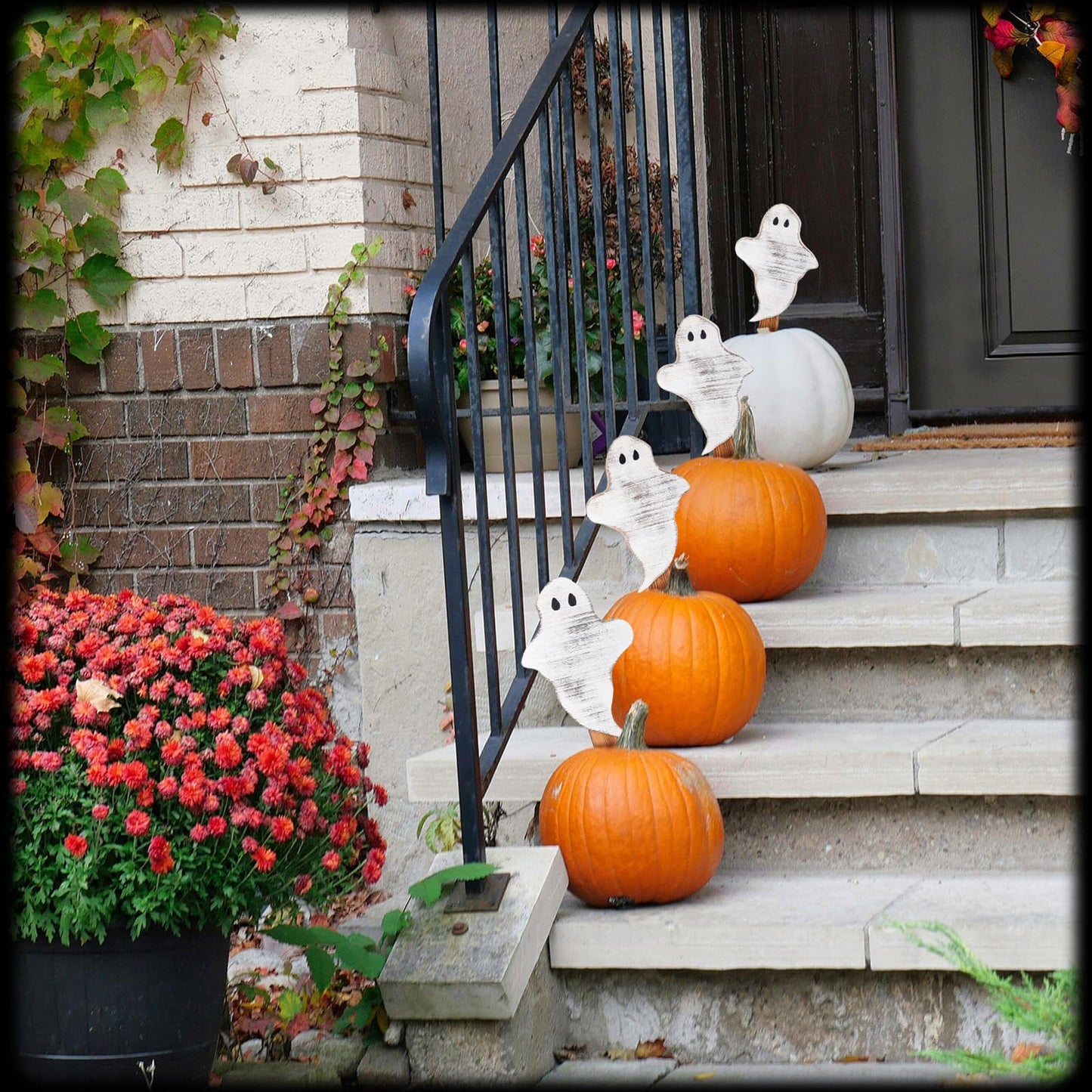 Amyhill 6 Pcs Wooden Halloween Ghost Yard Stakes 15'' Farmhouse Yard Signs Garden Decorations for Holiday Outdoor Lawn Patio Pathway Driveway Party Supplies, 3 Designs