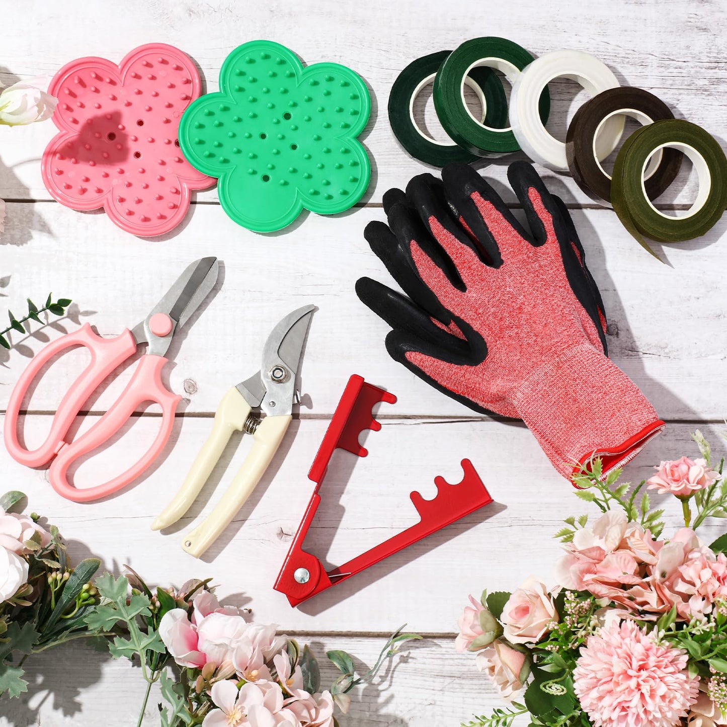 WILLBOND Gardening Gift Set for Women, Mother's Day Floral Arrangement Kit with Pruning Shears, Thorn Remover, Gloves and Floral Tape, Garden Tool Gift Kit for Mom, Wife, Garden Lovers(Pink)