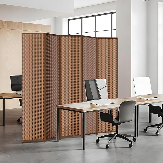 5 Panel Room Divider and Extra Wide Folding Privacy Screen, Bamboo Room Divider