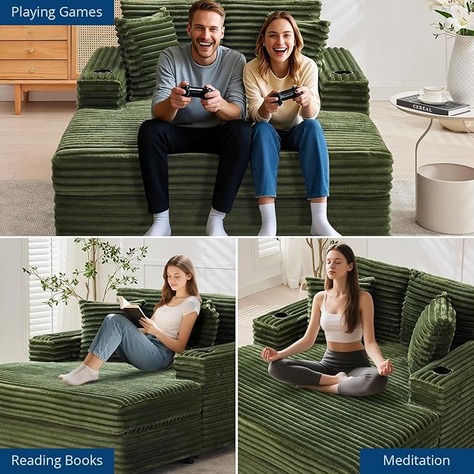 IDEALHOUSE 60" Oversized Chaise Lounge Chair Indoor, Comfy Corduroy Lounge Sofa