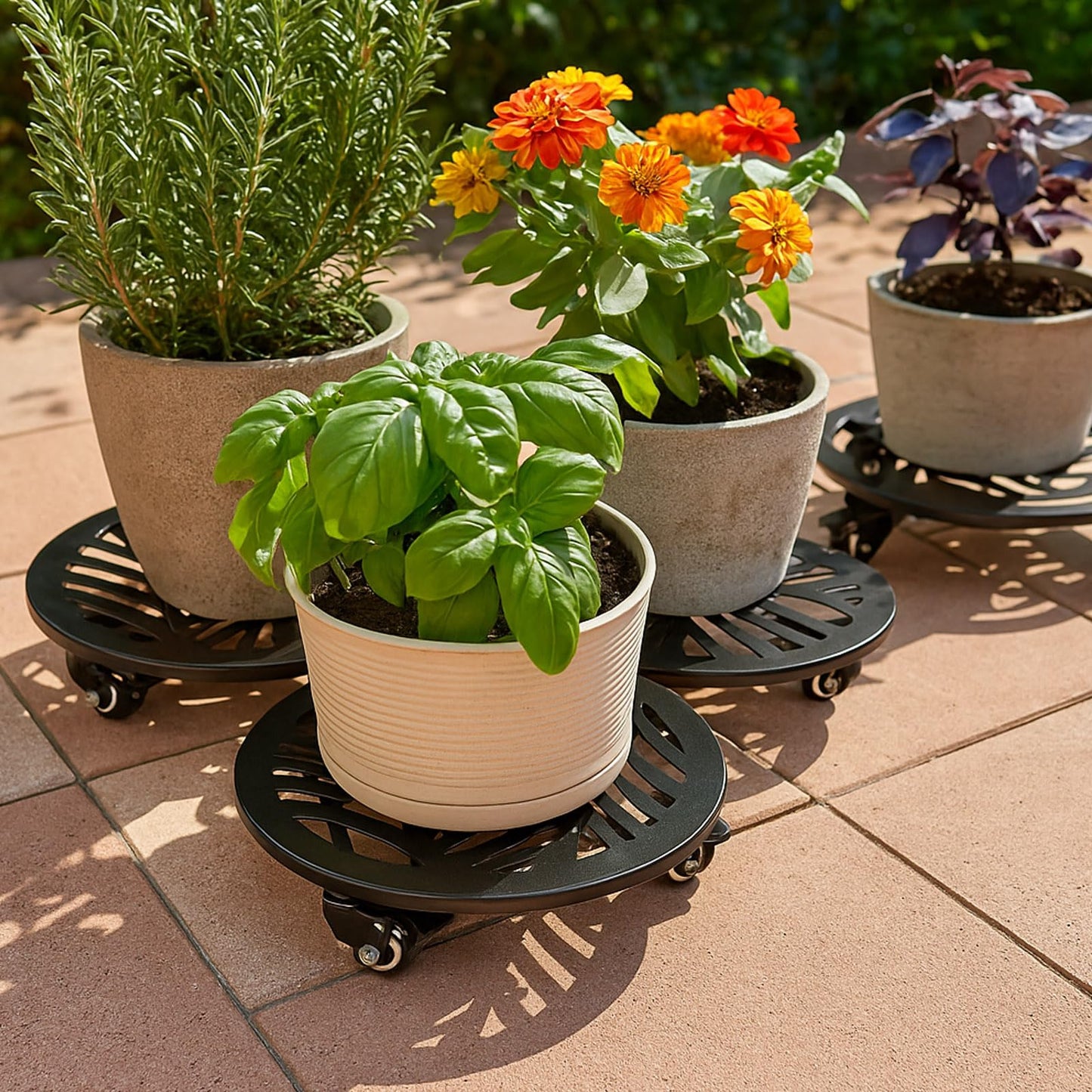 3 Packs Metal Plant Caddy with 3 Metal PU Wheels 12 Inches Heavy-duty Wrought Iron Rolling Plant Stands with Casters Indoor and Outdoor Plant Pot Roller Base Plant Dolly Coaster Movers Black