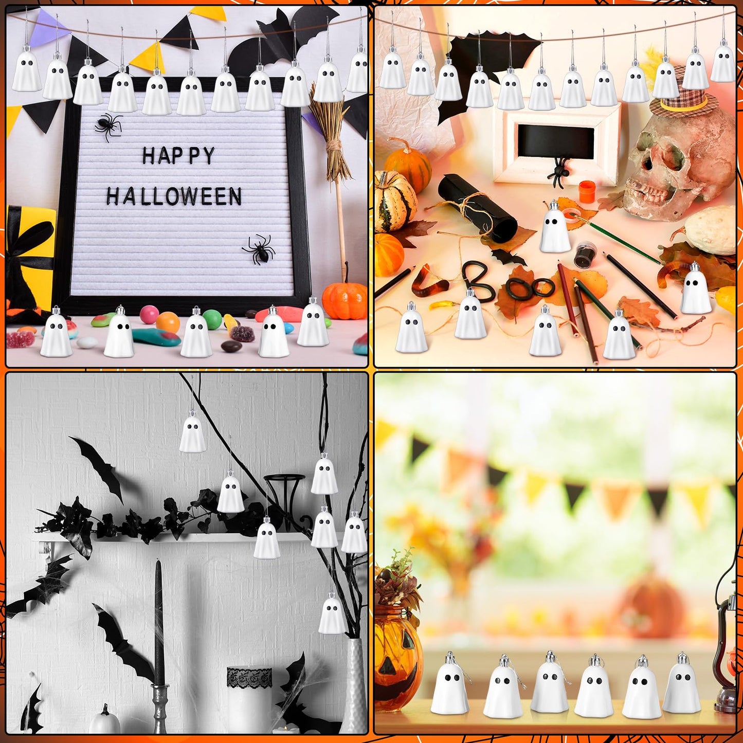 Tigeen 24 Pcs Halloween Hanging Ornaments Cute Ghost Decoration Halloween Tree Decoration Plastic Decorative Mini Ghost Ornaments for Home Tree Party Supplies (Cute,White)