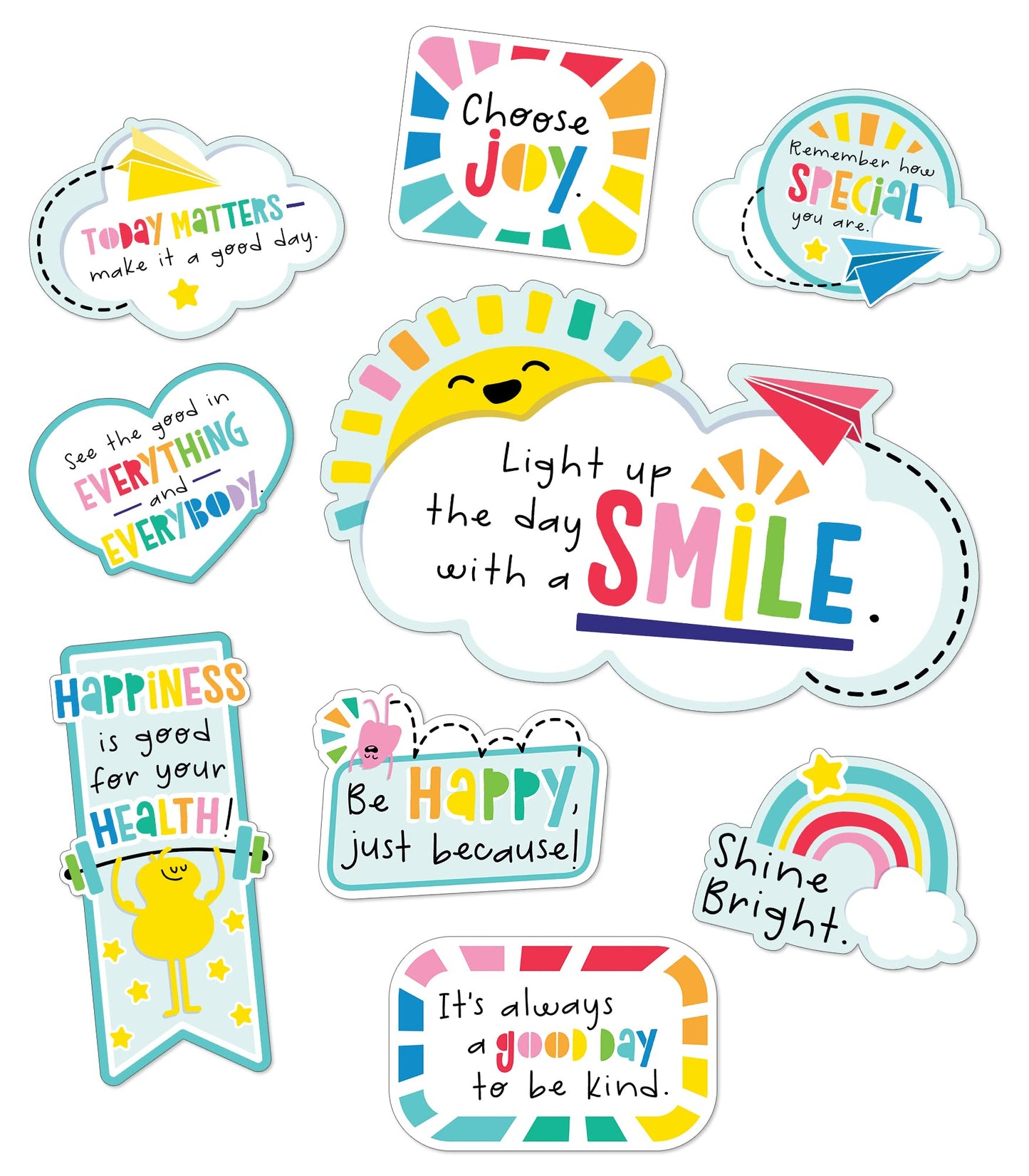 Carson Dellosa Happy Place 15 pc Bundle Motivational Bulletin Board Set, Rainbow Decorations and Motivational Posters with Positive Affirmations, Homeschool and Classroom Decor