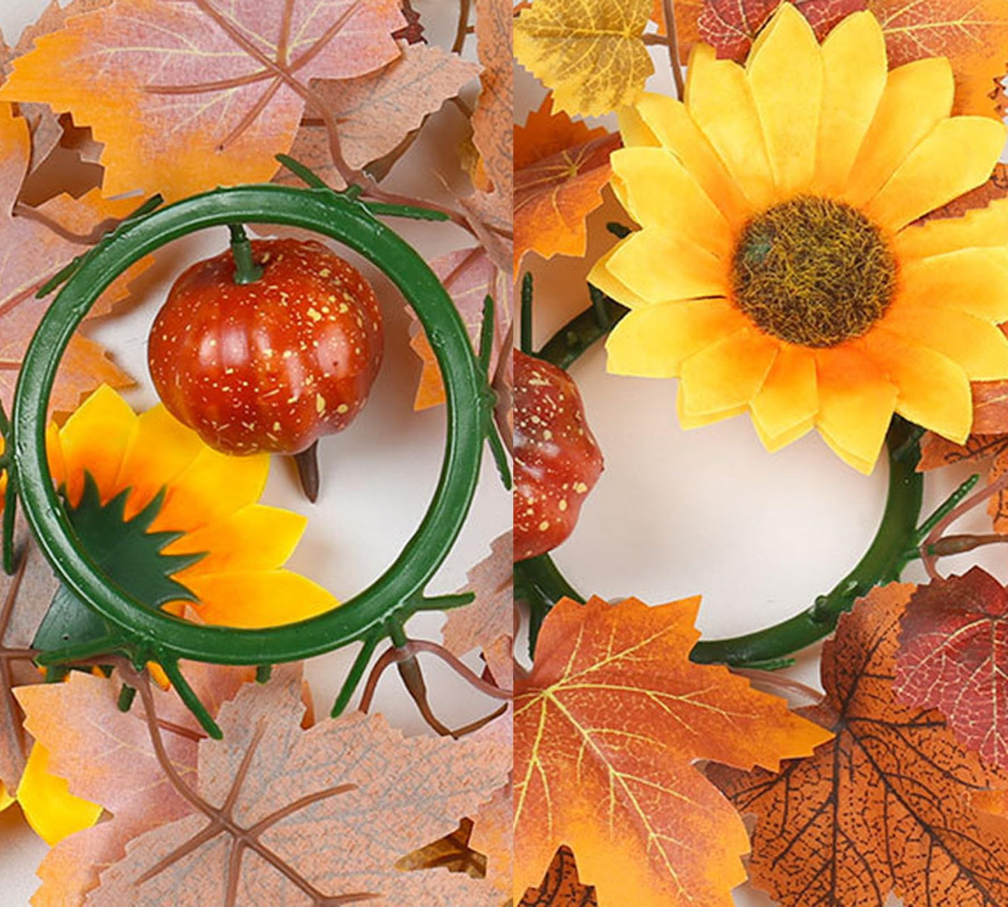 2 Pieces Fall Candle Rings Wreaths, Artificial Flower Maple Leaf Pumpkin Thanksgiving Candle Holders for Party, Thanksgiving Candle Garland Home Table Decorations