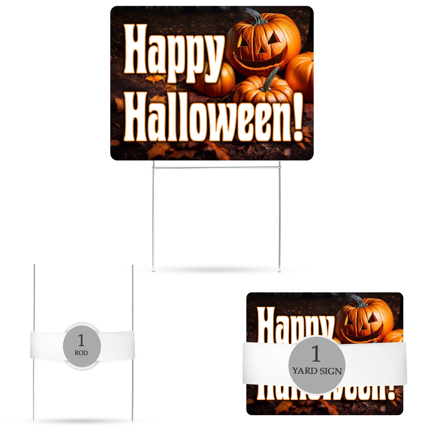 Large Happy Halloween Yard Sign Home Outdoor Lawn Decoration With Stakes Full Moon Bats Scary Spooky Decor 17x13 Inch