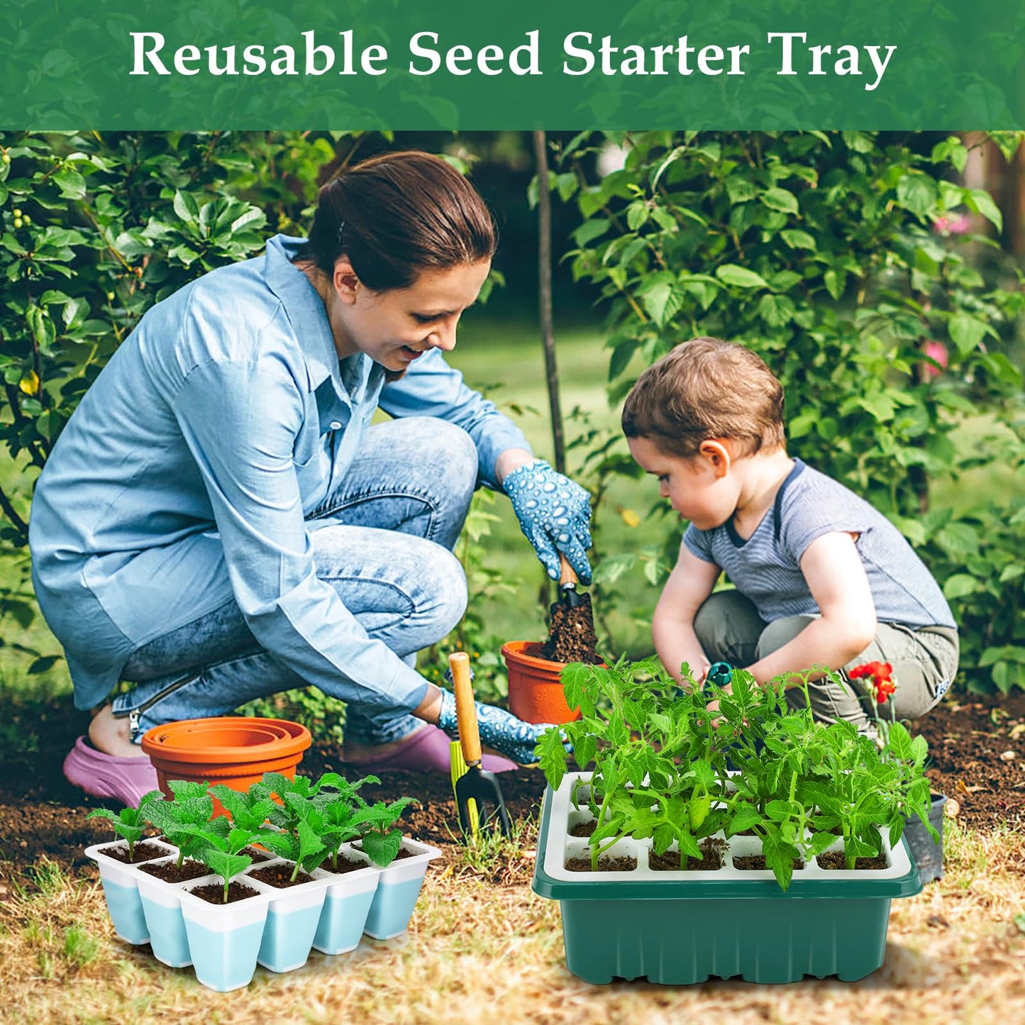 Hanaoyo 5 PCS Reusable Seed Starter Tray, 60 Cells Seed Starter Kit with Flexible Pop-Out Cells, Seedling Starter Trays for Seed Starter, Indoor Greenhouse Seeding Planting Growing