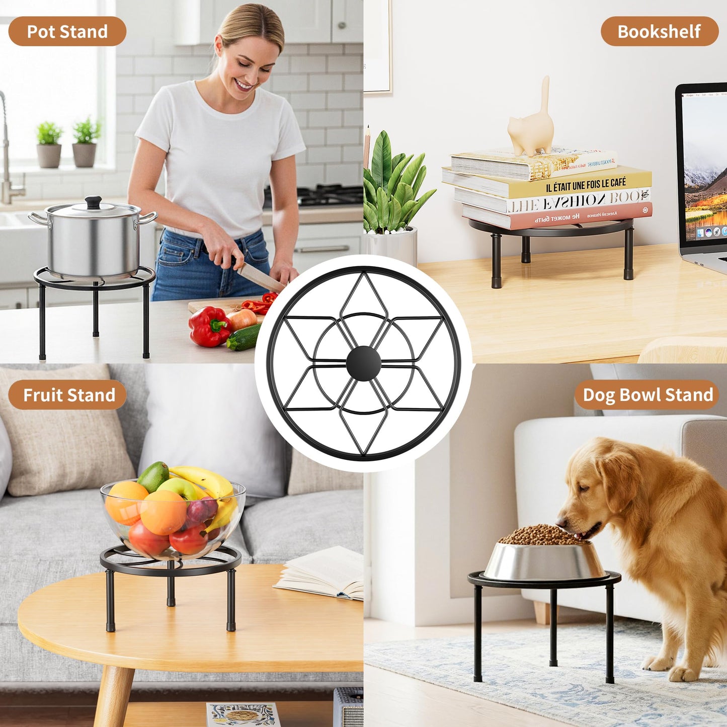 NQW 5 Pack Plant Stand Metal Flower Pot Stand Holders Indoor Tall Plant Rack Plant Round Black Plant Shelf For Patio, Living Room, Garden, Balcony(BlackDiamond)
