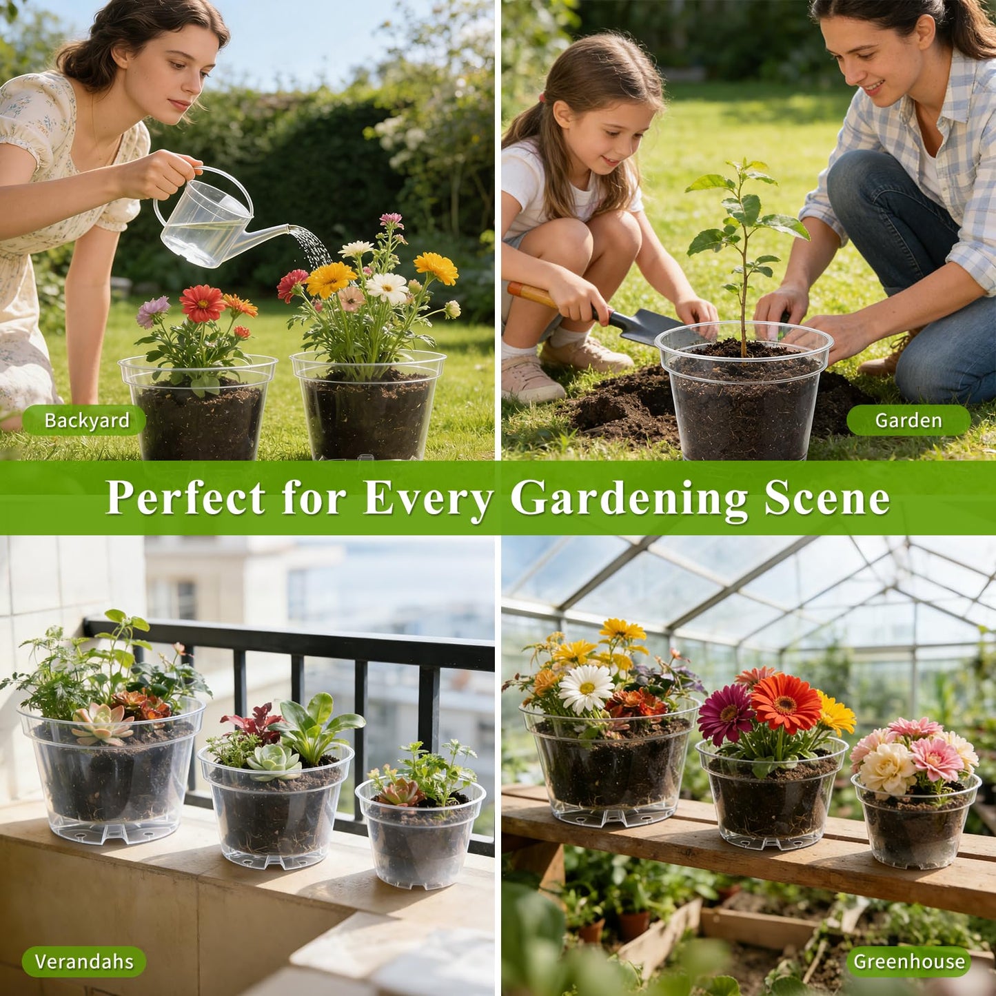 Gute 6/8/10 Inch Clear Nursery Pots with Drainage Holes (14 Pack), Reusable Plastic Plant Pots for Indoor & Outdoor Gardening, Ideal for Seedlings, Succulents, Vegetables, Orchids & More