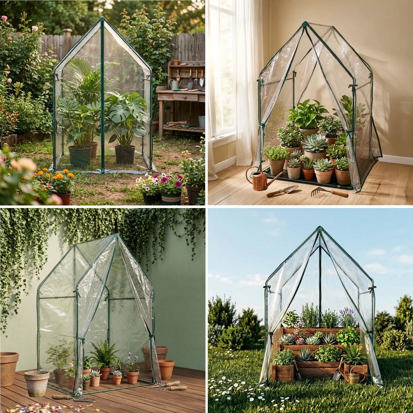 GreenGiggle Portable Greenhouse for Outsides, 36x36x59 Inch Green House Tent with PVC Cover, Garden Plant Protector with Zippered Door for Vegetables Flowers Fruits Herbs