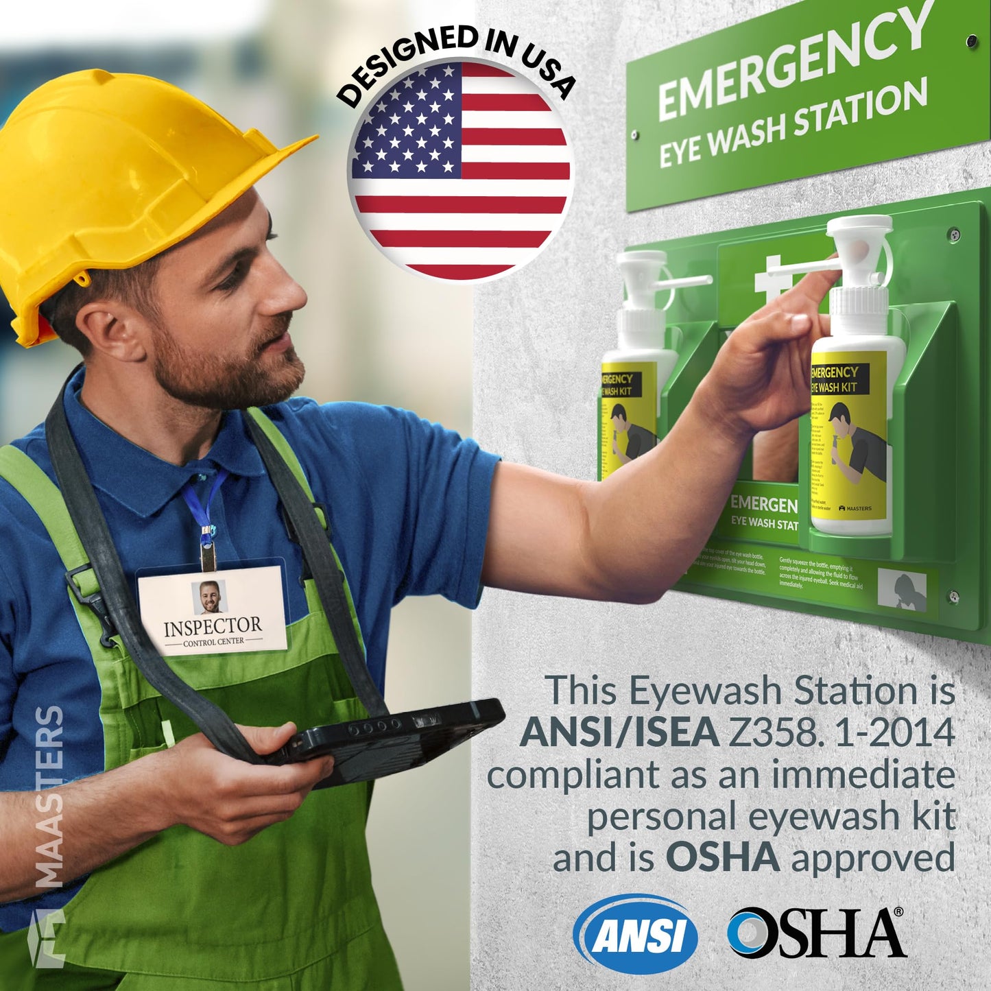 MAASTERS BPA Free Portable Eye Wash Station OSHA Approved - Wall-Mounted First Aid Eye Wash Kit w/Mirror & 2X 16oz Empty Bottles - No Eye Wash Solution Included - Emergency Eyewash - Set of 2