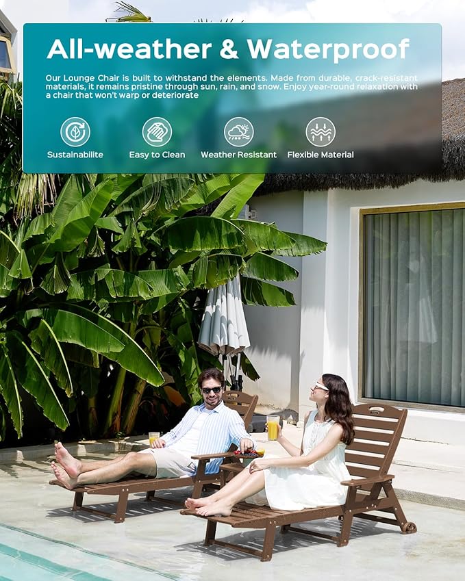 Ciokea Outdoor Chaise Lounge Chair Set of 2, Patio Lounge Chairs
