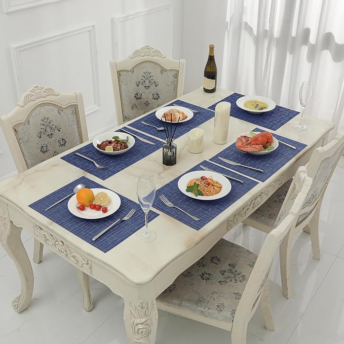Leetaltree Blue Placemats Set of 8 - Heat Resistant Non-Slip Place mats for Dining Table, Washable Durable PVC Vinyl Woven Table Mats(Blue, 8)
