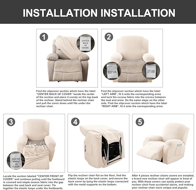 Genina Recliner Chair Cover, Stretch Reclining Chair Covers, Recliner Sofa
