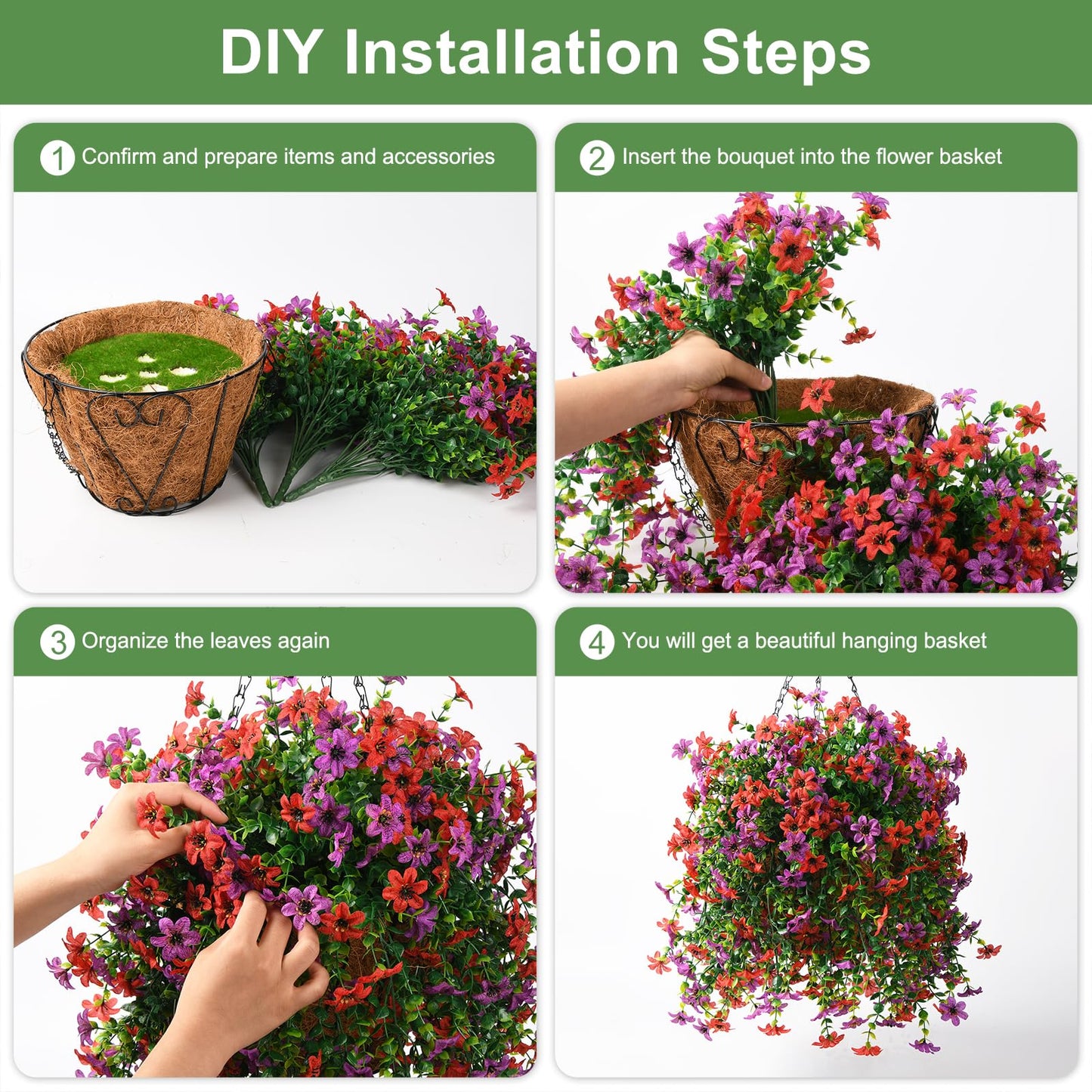 INQCMY Artificial Faux Hanging Flowers Plants Basket for Outdoor Outside Spring Decoration,UV Resistant Fake Silk Daisy in Planter Resistant Look Real for Home Porch Balcony Patio Yard Decor