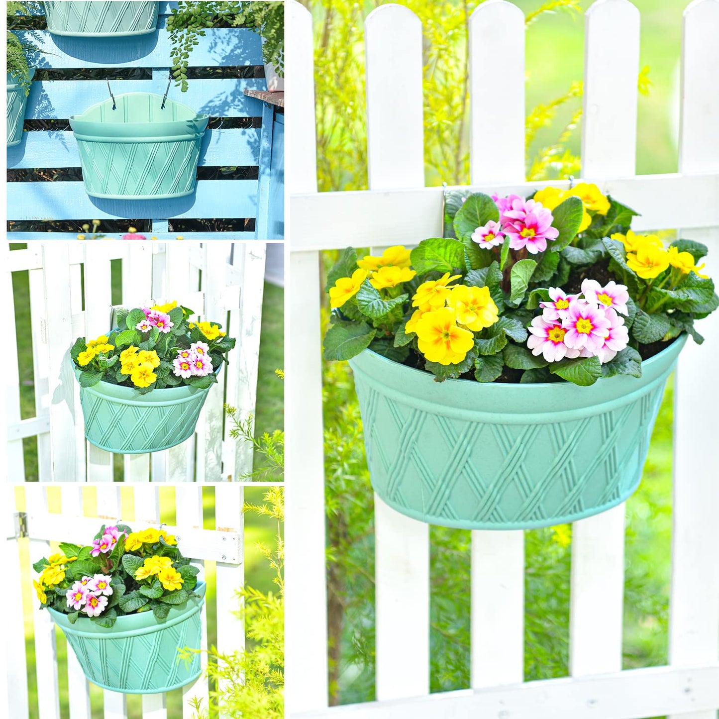Sungmor Wall Hanging Planters,11.5 Inch Hanging Flower Pots for Railing Fence - Indoor Outdoor Balcony Wall Planter Hanging Basket, Plastic Pot Plant Container - Half Round & 3PC Pack & Green