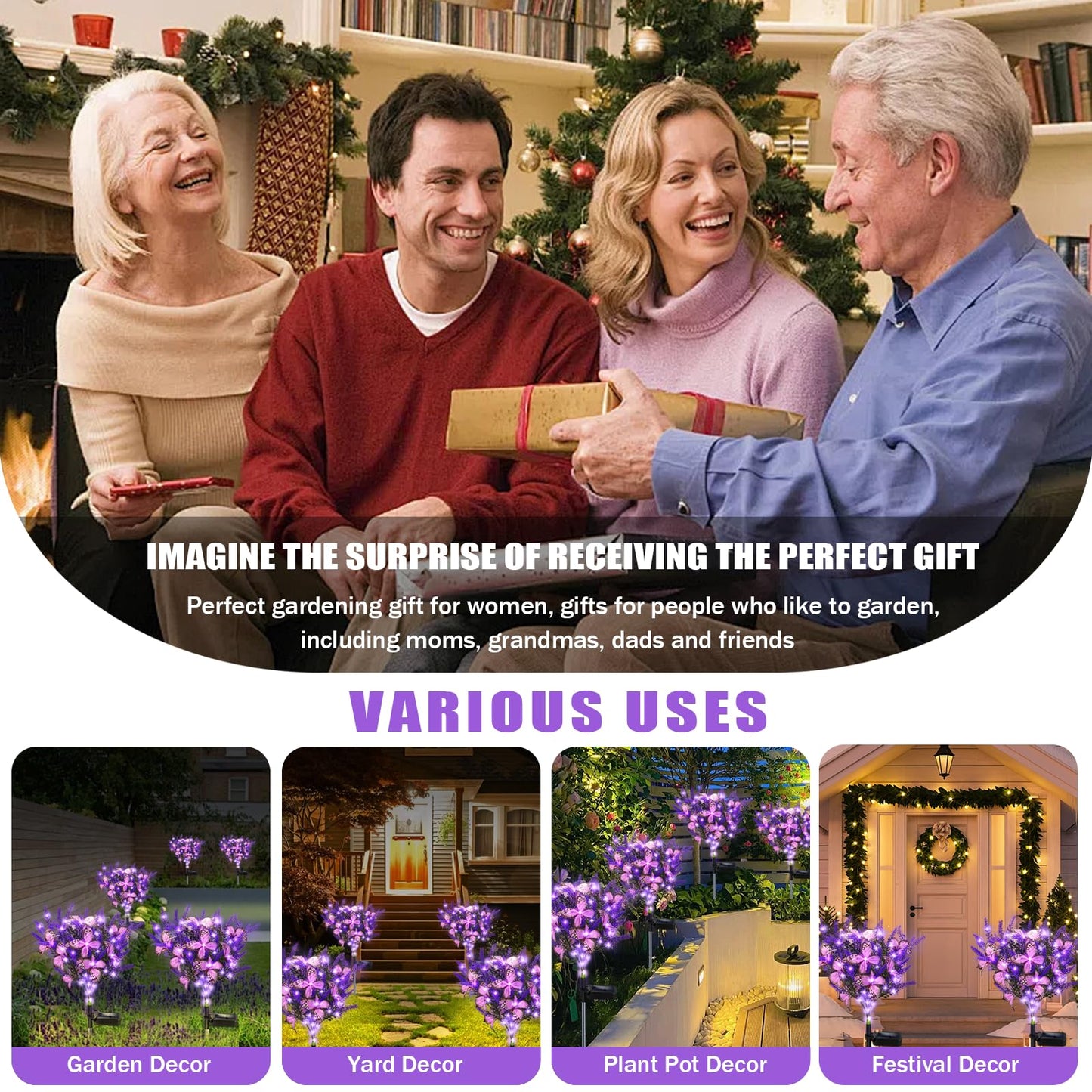 Kohlrabi Solar Garden Lights Outdoor, 6 Pack Purple Lavender Solar Butterfly Lights Gardening Gifts for Women,Artificial Flowers Light Purple Halloween Garden Decor for Patio Yard Lawn Christmas