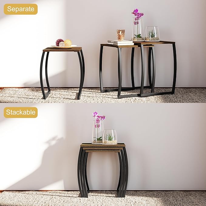 SRIWATANA Nesting Tables, Vintage Side End Tables Living Room, Coffee Snack