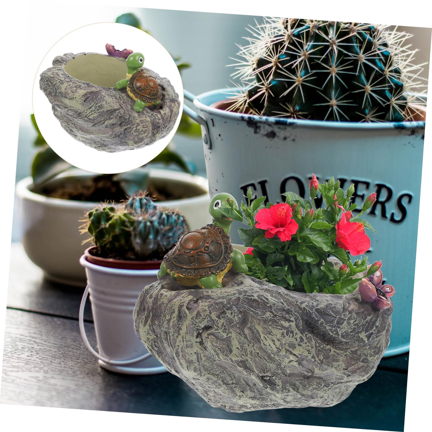 BAZEITFLOW Creative Turtle Resin Flowerpot Decor for Outdoor Landscaping Compact Plant Container with Lovely Design for Garden Patio and Balcony