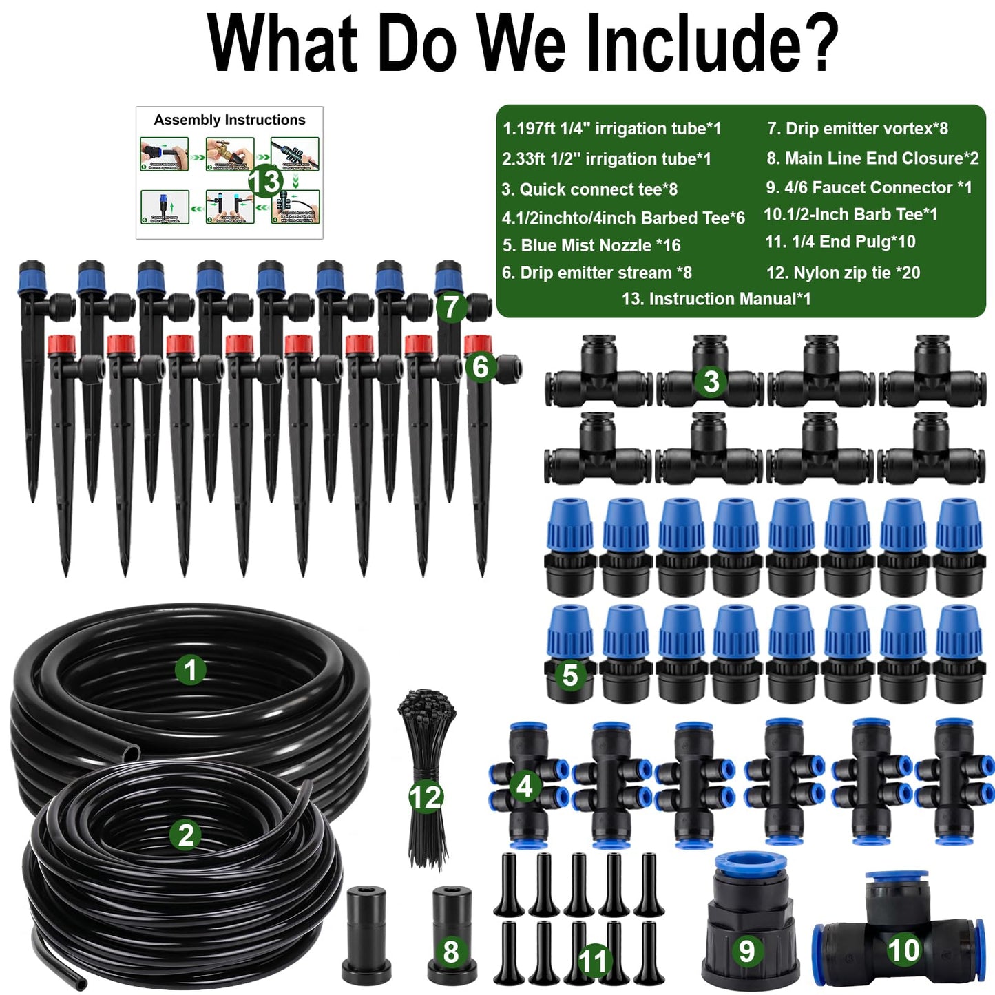 Drip Irrigation Kit – 230FT Automatic Garden Watering System with Quick-Connect 1/4" & 1/2" Fast-Lock Tubing, Adjustable Nozzles & Sprinklers for Greenhouse, Lawn, Potted Plants