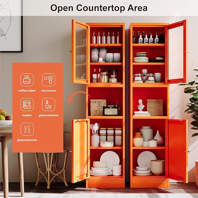 YAUWOH 2-Door Metal Storage Cabinet, Tall Slim Pantry Organizer