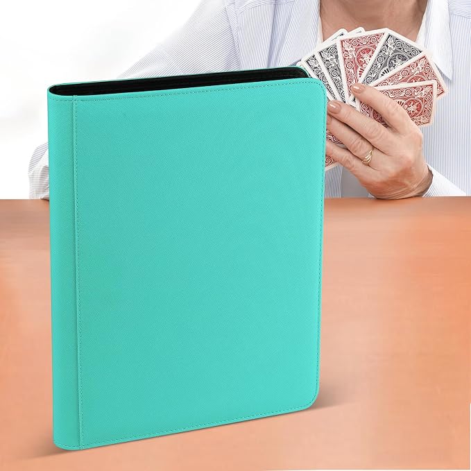 16 Pocket Ringless Side Loading Trading Card Binder, 1024 Cards PU Fixed Page Zipper Card Album for TCG Sports Game Cards, Not Fit Top Loaders(Lake Blue)