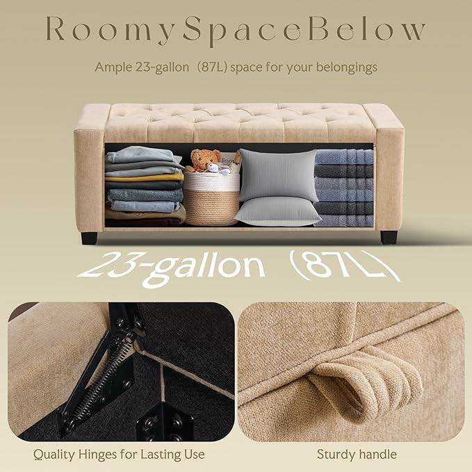 GRAINELL Storage Ottoman Bench, Upholstered Tufted Bedroom Bench