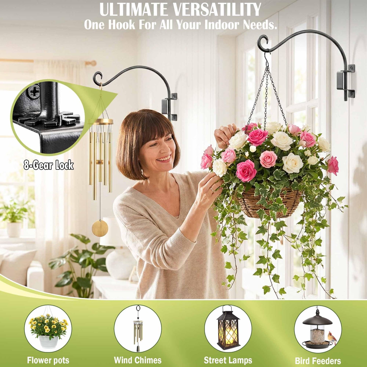 Qiang Ni Swivel Plant Hanger - 16 Inch 60 lbs Capacity Anti-Rust Metal Wall Mount Hook with Mounting Screws - for Indoor Outdoor Hanging Bird Feeders, Flower Baskets, Wind Chimes, Lanterns