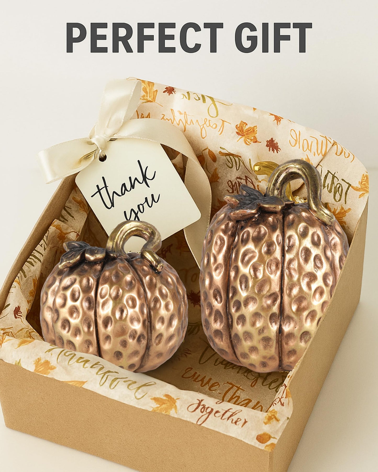 GoGnome Gold Resin Pumpkin Figurines Set of 2 – Textured Fall Harvest Decorations for Table Centerpiece Thanksgiving Décor, Autumn Home Accents (Gold)