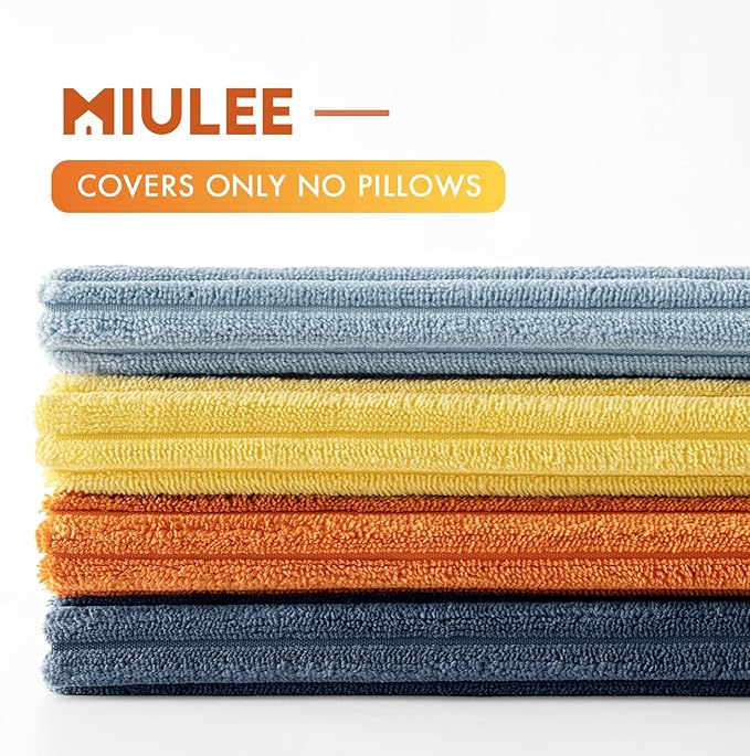 MIULEE Pack of 4 Blue-Orange Corduroy Decorative Throw Pillow Covers 18x18 Inch