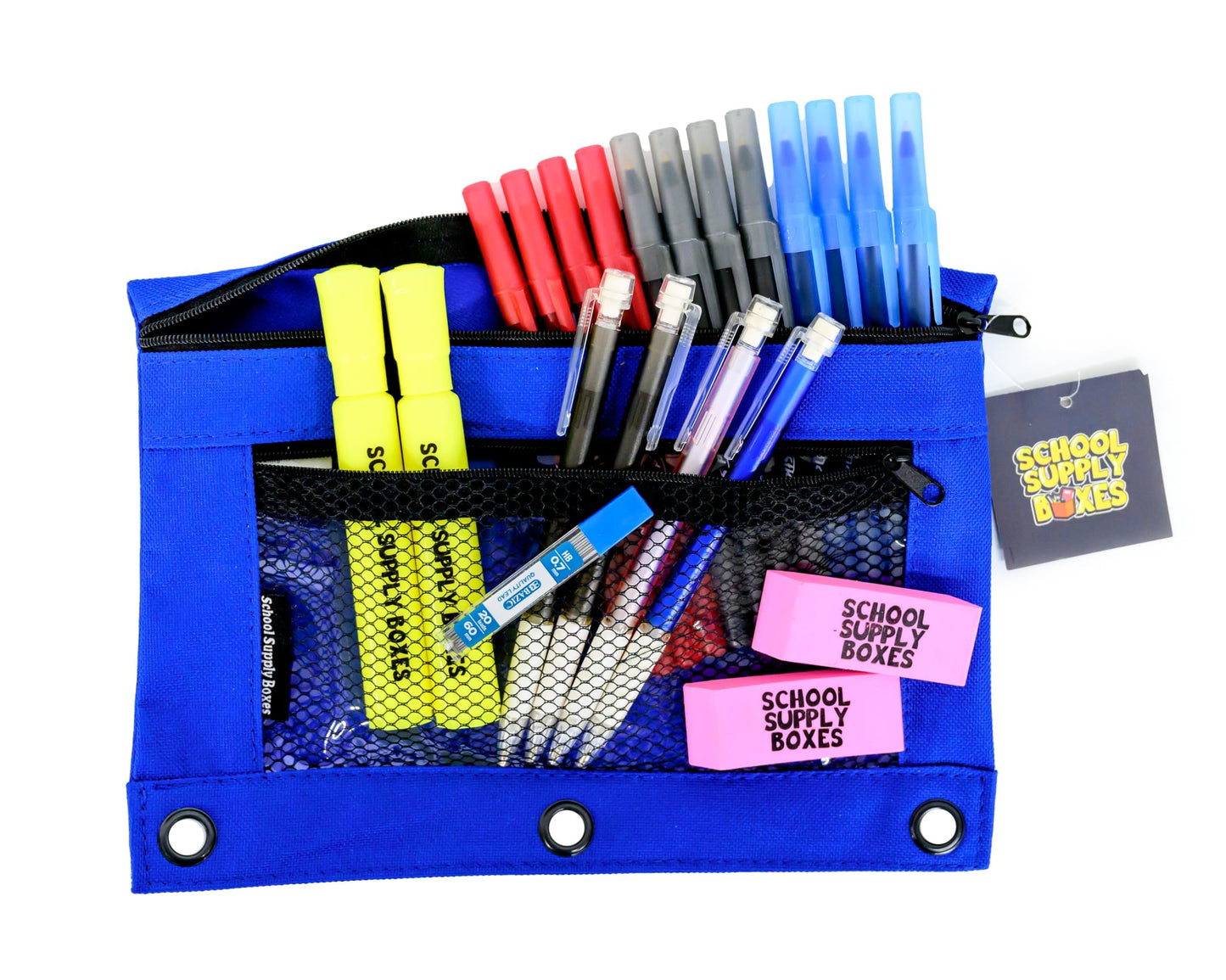 Secondary School Essentials Bundle | 1 Box - 51 Pieces per Box | School Supply Boxes - Back to School Essentials Includes Folders, Notebooks, 1" Binder, Mechanical Pencils, Index Cards, Highlighters, & Pens
