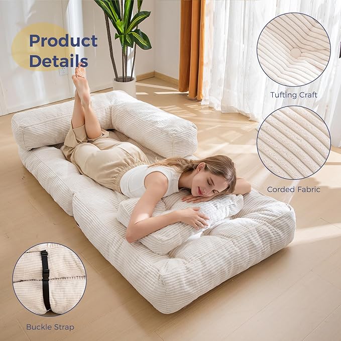 MAXYOYO Folding Sofa Bed, L-Shaped Convertible Sofa Foldable Sleeper Couch