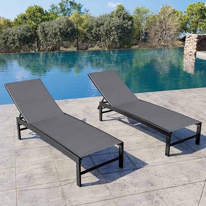 Crestlive Products Chaise Lounge Chair Outdoor Set of 2, Adjustable 5 Positions