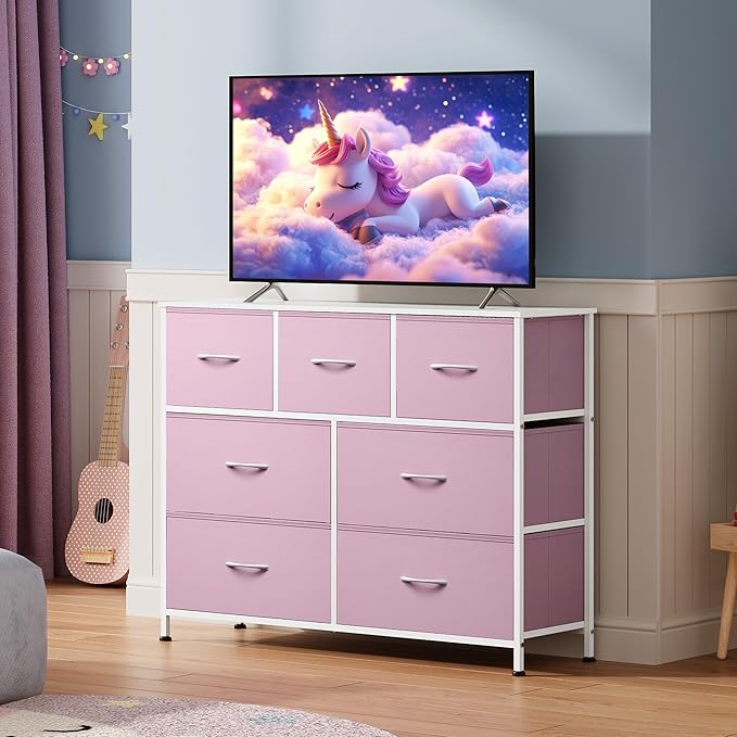 WLIVE 7 Drawer Dresser TV Stand, Entertainment Center, Media Console Table
