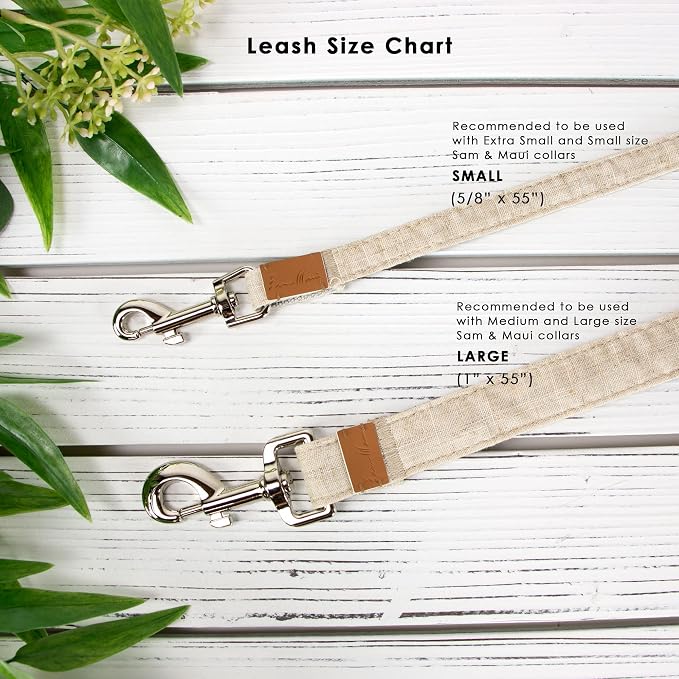 Sam and Maui Linen Blend Dog Leash with D-Ring, 4.5 FT Walking Lead for Small Dog, Light Grey S