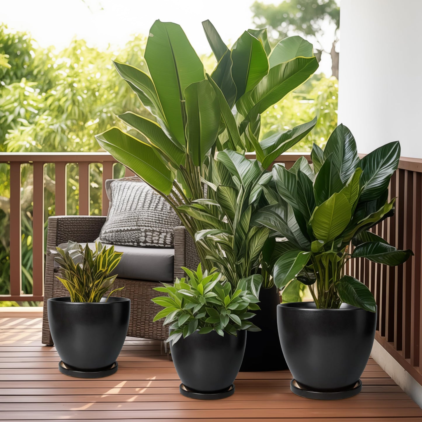 EPFamily Ceramic Planter - 10 Inch Plant Pot with Drainage Hole and Tray, Round Flower Pots, Planters for Indoor Plants, Modern Room Garden Patio Bathroom Living Room Porch Home Decor, Black